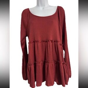 LC Lauren Conrad Women’s Red Babydoll Top Size Large Long Sleeve Peplum NWT